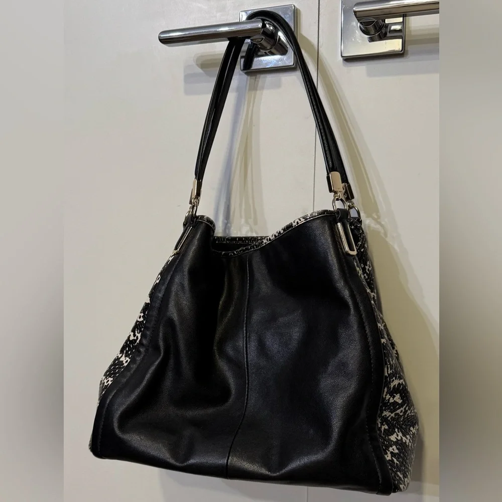 Coach Black Madison Phoebe Shoulder Bag with python-print side panels. EUC - Picture 3 of 15